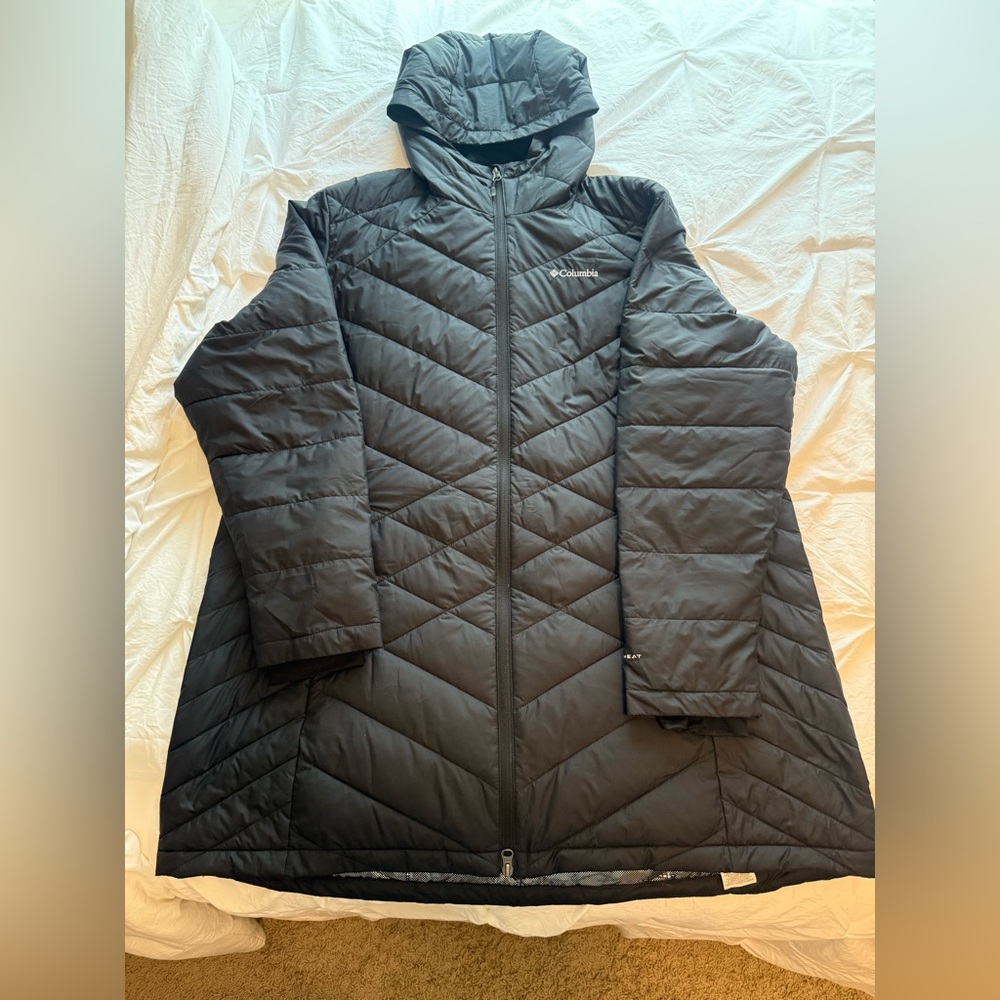 Women's Black Quilted Hooded Columbia Heavenly Long Jacket Coat - LIKE NEW! 2X